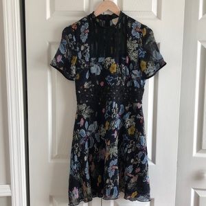 Anthropologie embroidered dark floral mini dress